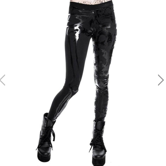 Killstar Pants - KILLSTAR LEGGINGS BLACK PRINT SKULL FACES SZ XL